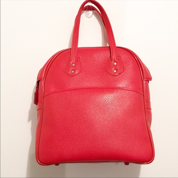 Handbags - Thick Red Vinyl Tote Vintage Purse with Feet